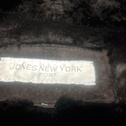 Jones New York Light Brown leather Coat Dark Brown Faux Fur Trim Women's L - Picture 2 of 12