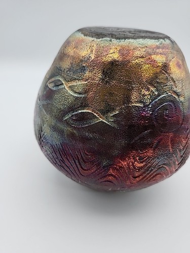 R.J. Parrish 5" Raku Pottery Vase Iridescent Hues Hand Thrown Art Signed"Maui R" - Picture 15 of 22