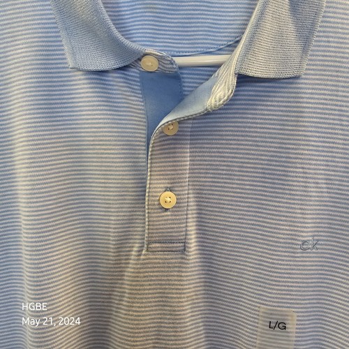 CALVIN KLEIN men's collared, short sleeve, button, blue/white polo shirt (DB3T) - Picture 9 of 9