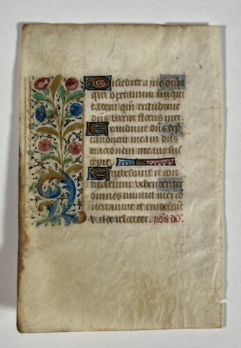 SMALL Illuminated Book of Hours Leaf Medieval Vellum 15th C. Prayer Manuscript - Picture 1 of 4