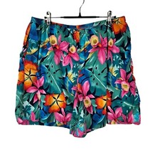 Vintage Hilo Hattie Shorts Size L Tropical Floral 90s 2000s Pull On Hawaii Made