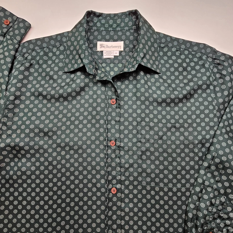 Camisa De Colección Burberry Para Hombres 6 Verde Blanco Flor Tablero Círculo Lunares Baile Hong Kong Foto 2 de 4