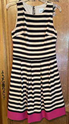 JOSEPH RIBKOFF CREAM/ BLACK PINK STRIPED KNIT SLEEVELESS DRESS IN SIZE  EUC
