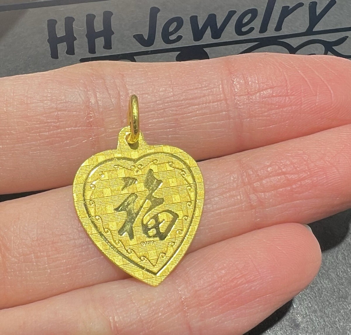 24K Yellow Gold Dragon & Phoenix Zodiac Heart Shape Pendant | eBay