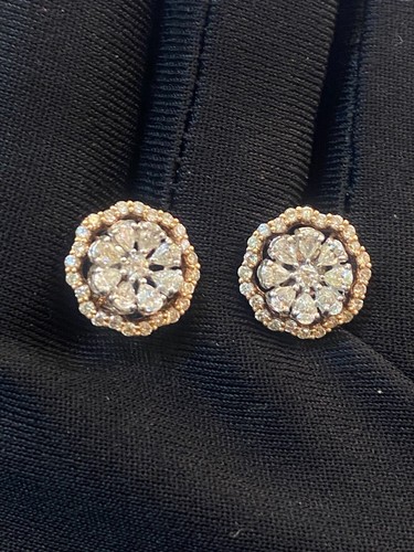 1.48 Cts Pear Round Cut Natural Diamonds Halo Stud Earrings In Hallmark 14K Gold - Picture 7 of 12