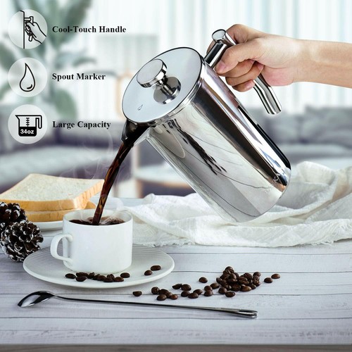 Cafetera Prensa Francesa y Tetera de Acero Inoxidable Satinado de Doble  Pared NW | eBay
