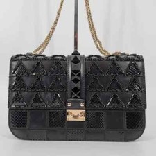 Valentino Garavani Rare Medium Glam Lock Bag Black Embellished Leather Rockstud
