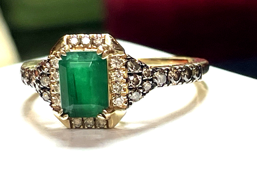 ANILLO DE DIAMANTES ESMERALDA ORO 14K FIRMADO POR DISEÑADOR LE VIAN PIEDRAS PRECIOSAS NATURALES ESMERALDA - Imagen 7 de 19