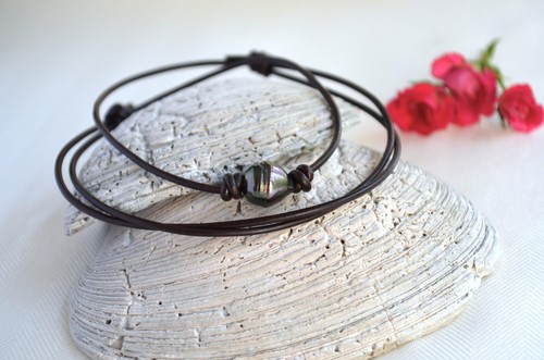Unisex Tahitian Pearl on Greek Leather Choker Tahiti Pearl Adjustable Necklace - Picture 2 of 9