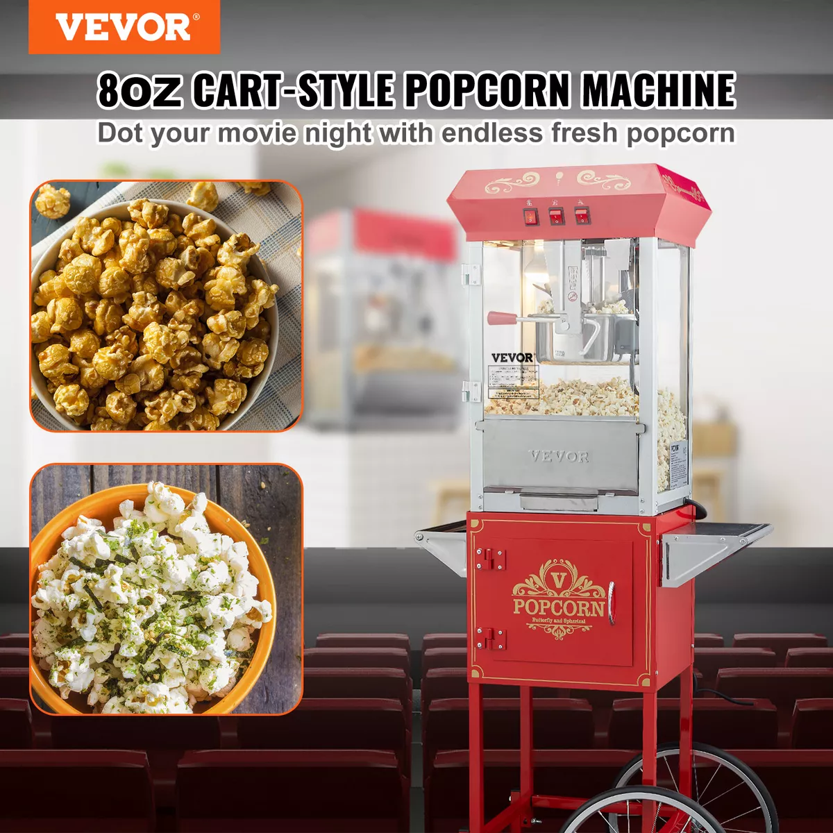 VEVOR Popcorn Popper Machine Countertop Popcorn Maker Red - 12oz