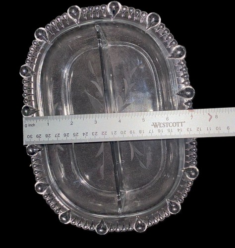 Vtge Paden City #555 Clear Glass Leaf Etched 3 Part 9 1/2" Divided Relish Dish - Picture 5 of 10