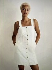 Madewell Tile White Denim Square-Neck Button Front Tank Mini Dress Size 14