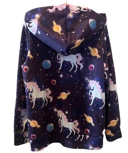 Girls Unicorn/Cosmic/Outer Space/Planets Zip Up Hooded Sweat Jacket Size 8/9 - Picture 2 of 3