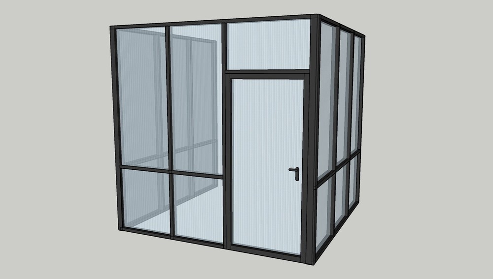 CGP 9x9 Black Reeded Glass 3-Wall Partition System with Door