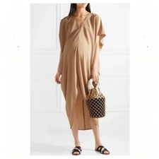HATCH Riviera Draped Crepe De Chine Kaftan Maternity Dress In Mushroom