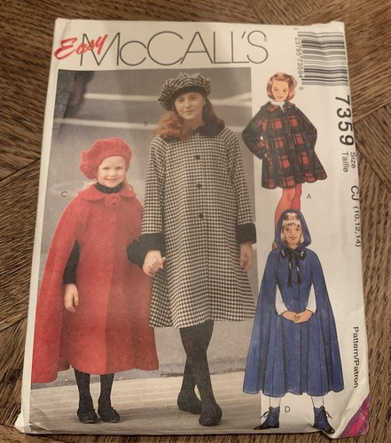 McCalls 7359 leichtes Muster Mädchen Umhänge gefüttert Mantel Cape Mütze Gr 10 12 14 lockere Passform - Bild 1 von 2