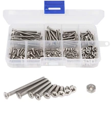 240Pcs #4-40 Flat Phillips Countersunk Head Machine Screws Hex Nuts Assortment K