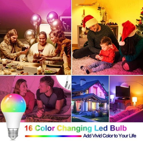 4PacK LED A19 RGBW Light Bulbs 5W 500LM with Remote Control Dimmable E26 Socket - Picture 6 of 8