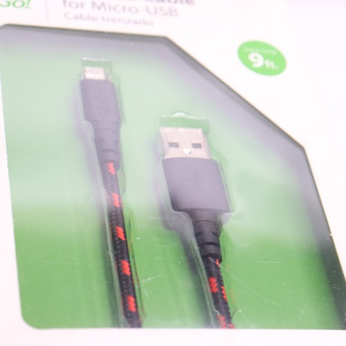 Tech & Go Braided Micro-USB Charging Cable Black/Red 9' 1311237TG3 - Picture 2 of 4