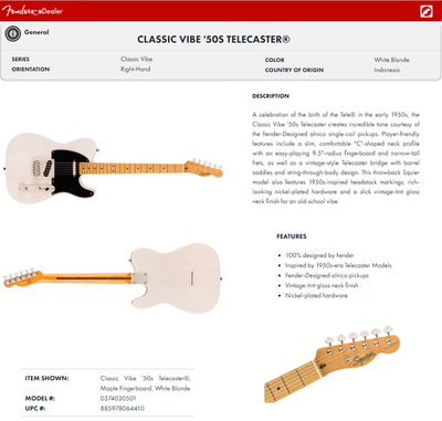 REAL PICS Genuine Fender Squier Telecaster White Blonde Classic