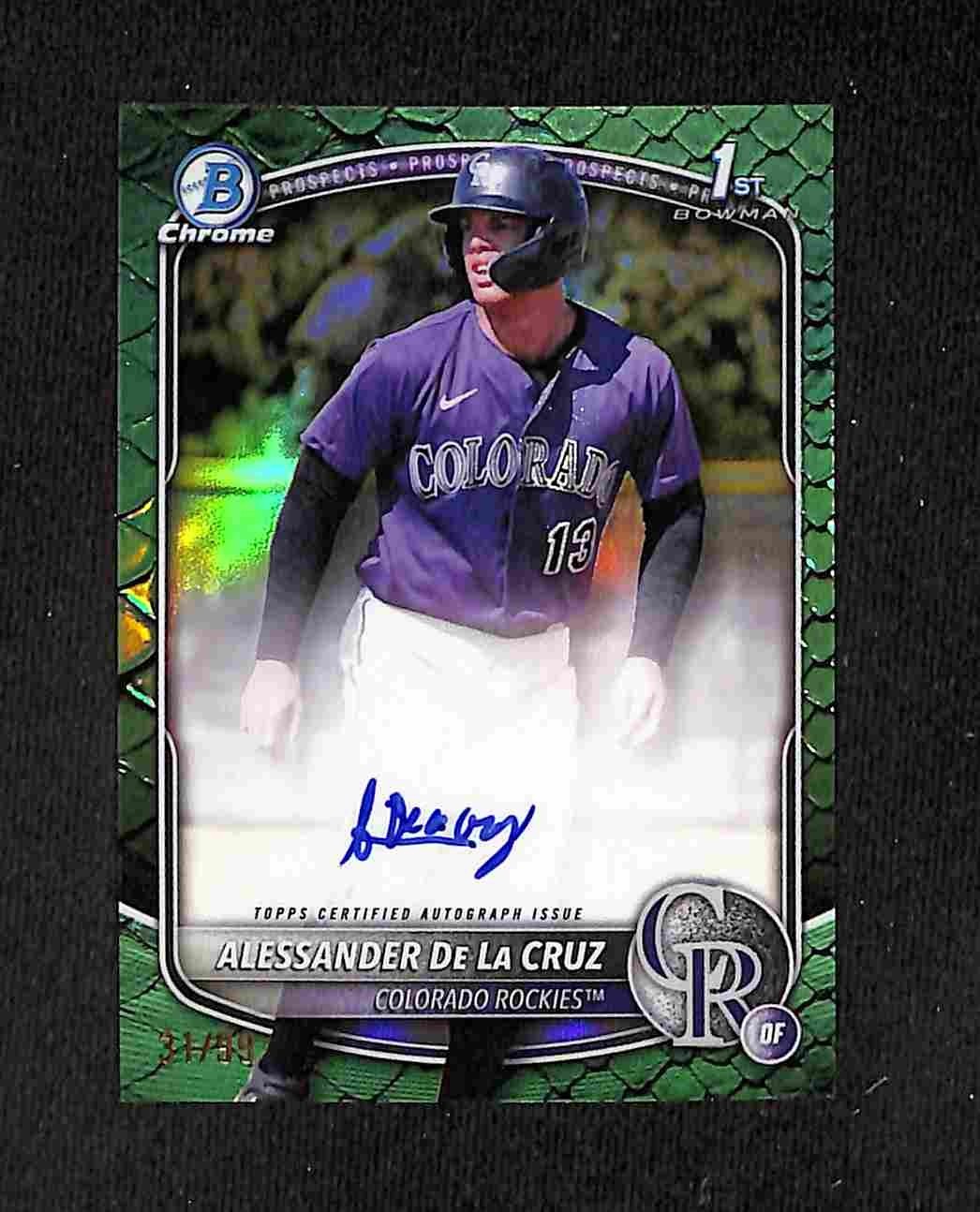 2025 Bowman Chrome - Alessander De La Cruz /99 1st Auto Green Reptilian #CPA-AD