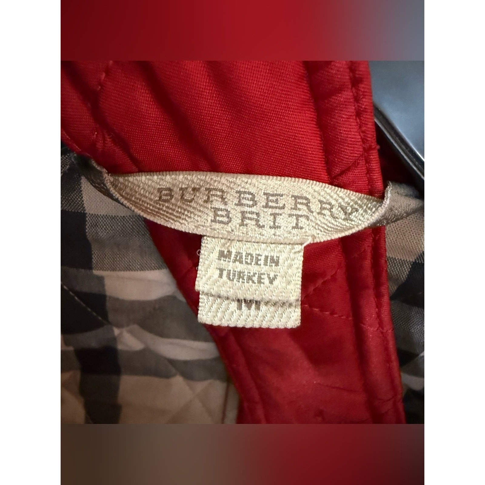 Rare Burberry Brit Quilted Red Women's Jacket - Classic Button & Zip Front- Med image 2