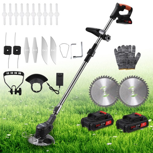 Electric Cordless Grass String Trimmer Lawn Edger Weed Wacker Cutter + 2 Battery
