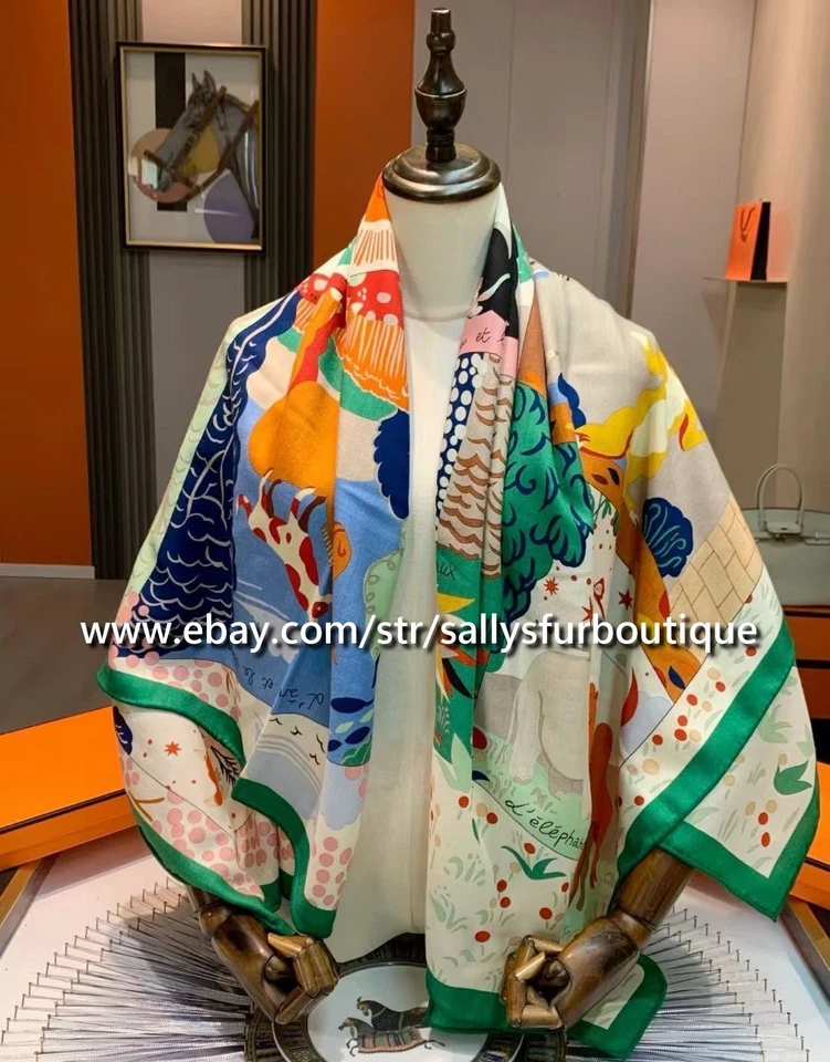 2025 Sallys 70% кашемир и 30% шелк животных печати двойной лицо шарф шаль 53» - Изображение 3 из 4