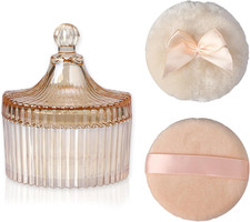 Glass Body Powder Puffs and Container, Dusting Powder Container with 2 Puffs Was