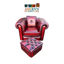 Sofas by Saxon Winchester Oxblood Chesterfield Club Chair & Stool FREE DELIVERY