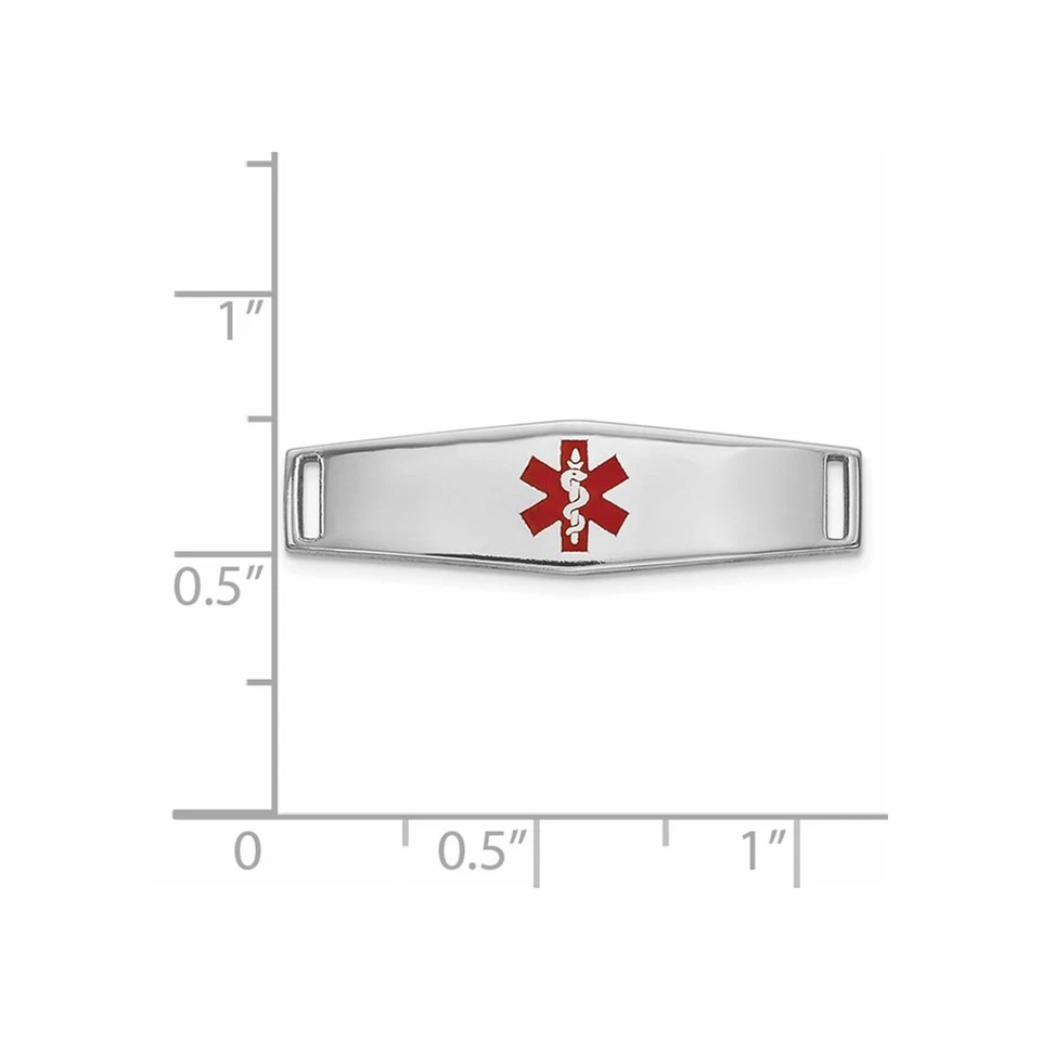 Placa con forma de diamante suave esmaltada epoxi rojo de 24x7 mm de oro blanco 14k Foto 2 de 2