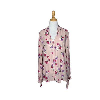 #ad Express The Portofino Slim Button Down Shirt Blouse Pink Floral Long Sleeve Sz L $16.95