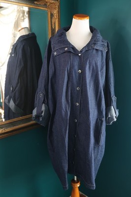 Vintage Y2K Gold Flava Denim Long Trench Jacket Roll Tab Lagenlook Western Plus