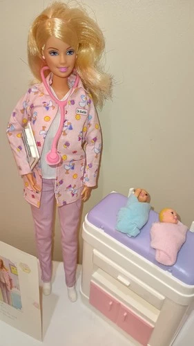 Vintage 2002 Barbie Happy Family Baby Doctor Doll with Baby Stand Accessories