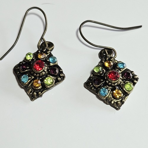 Colorful Bohemian Dangle Hook Earrings Boho Gold Tone Rhinestone