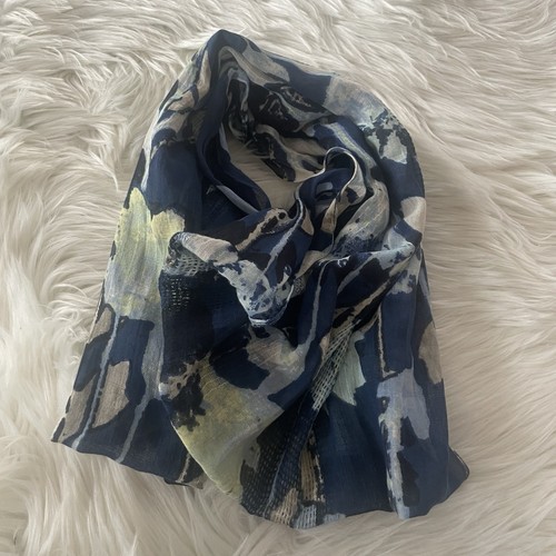 J. Jill Pure Jill 100% Cotton Indigo Blue Floral Infinity Scarf One Size
