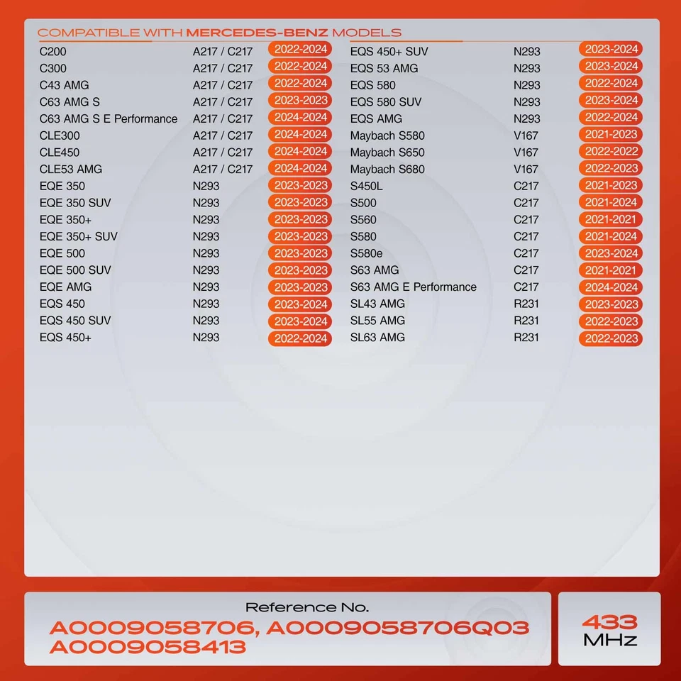 Sensor de monitoreo de presión de neumáticos TPMS de 433 MHz para Mercedes-Benz C200 C300 Foto 2 de 4