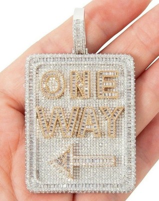 3.80Ct Baguette Cut Moissanite 14K Two Tone Gold Plated One Way Dog Tag Pendant