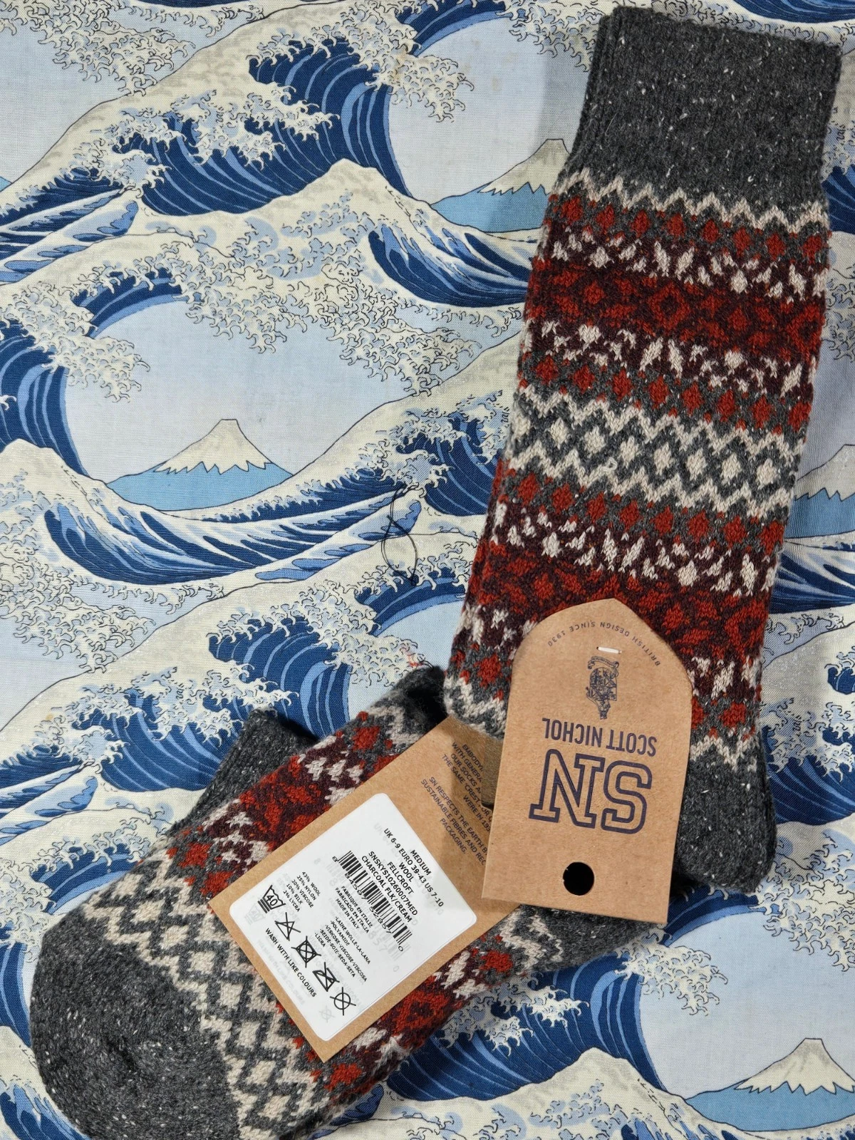 Scott-Nichol Pantherella Mens Italian Wool-Silk Socks Fairisle Grey UK 6-9 £25