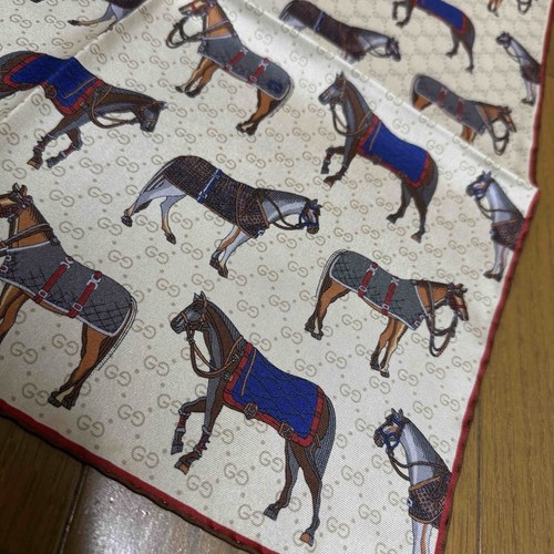 GUCCI Horse Pattern Silk Square Mini Scarf Pocket Square New