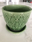 Vintage Shawnee Flower Pot W/Attached Saucer ~ Green Quilted Daisy ~ USA 454 EUC