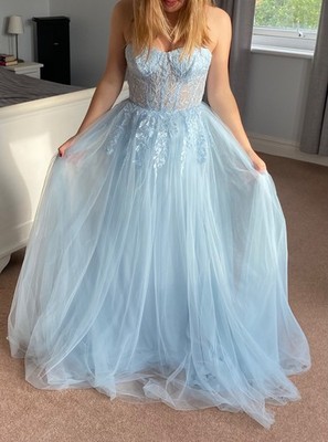 hellblau, Schnürung Rücken, Korsett Ballkleid
