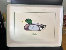 Georges Briard Serving Tray Drinks Signed Vtg  Mallard Duck  Enamel  Eggshell