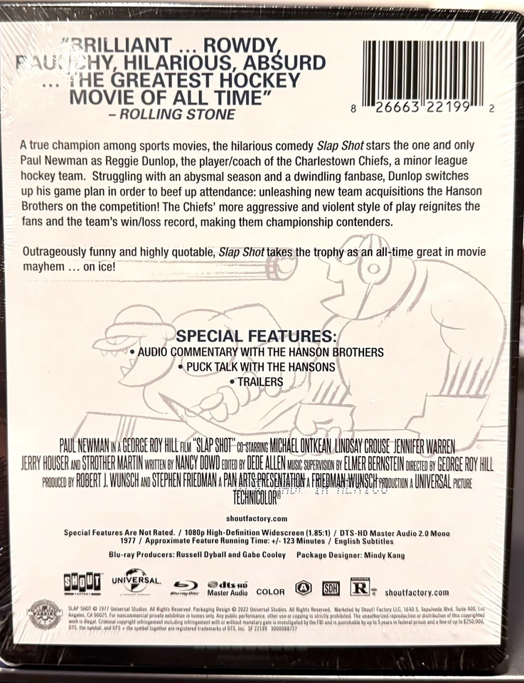 SLAP SHOT 1977 STEELBOOK LIMITED Ed. BR SHOUT w/PROTECTOR Paul Newman - Image 3 of 4