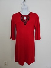 Esperanza Red Sweater Dress size XL Beaded Keyhole Neckline 3/4 Bell Sleeve