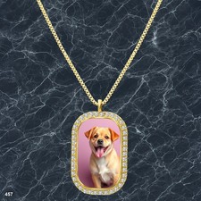 Gorgeous Cute Dog Puppy Pendant Necklace Printed Design Dazzling Gold Tone