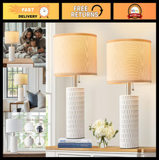 Set of 2 Modern 20" White Ceramic Table Lamps for Bedroom, Living Room, Office