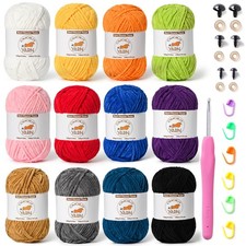 12 madejas de hilo de chenilla esponjoso para crochet, hilo de terciopelo tejer