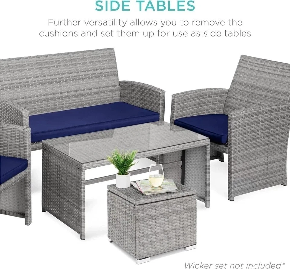 Best Choice Products Juego de 2 otomanas de mimbre, muebles de exterior multiusos para Foto 2 de 4