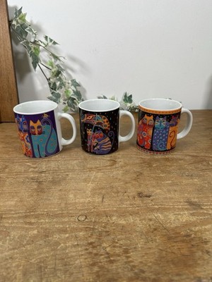 Vintage Laurel Burch Fantastic Felines Tassen x 3